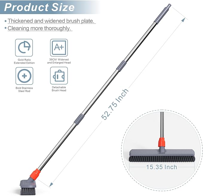 Push Broom, Tub Floor Tile Broom Brush, Lightweight Design for Cleaning Bathroom, Patio, Kitchen, Indoor Outdoor Cleaning Brush