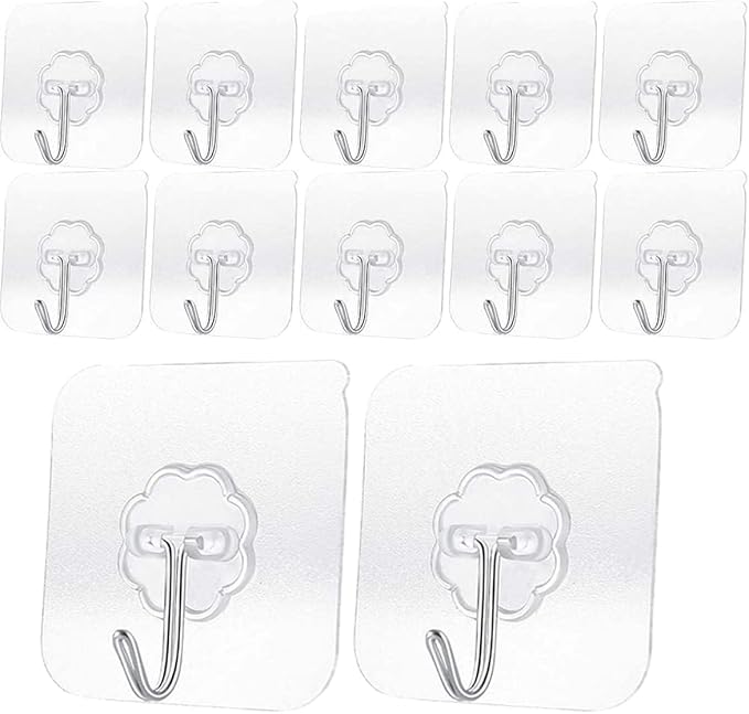 Heavy Duty Adhesive Hooks 33 lb(Max) 15KG,Waterproof and Oilproof Reusable Seamless Hooks Heavy Duty Wall Hook for Kitchen Bathroom Office (Transparent Small 40 pcs)