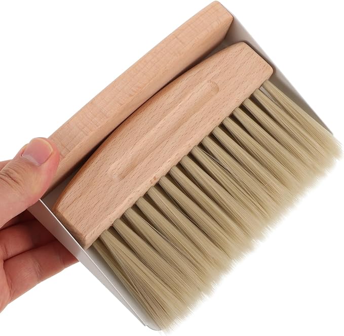 Housoutil Kids Window Cleaner Stainless Steel Cleaner Mini Dustpan and Brush Set Wood Small Metal Pan Natural Table Handy Brush for Sweeping Home Kitchen Car Office Storage Bin