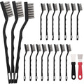15PCS Mini Wire Brush Stainless Steel Brush Set，Masonry Brush Wire Bristle for Cleaning Welding Slag and Rust，Curved Handle Brush (Stainless Steel, 15)