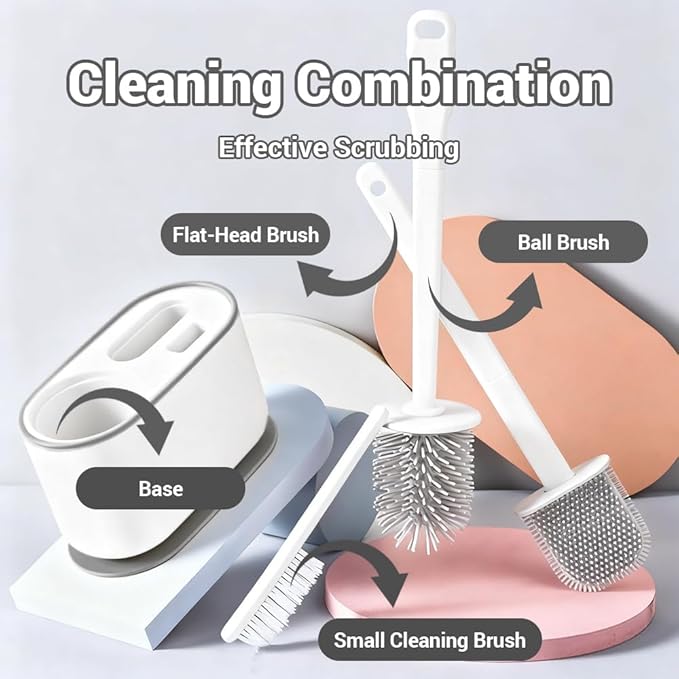 Toilet Brush Set, Bathroom Accessories, Toilet Bowl Cleaners, Deep Cleansing Multifunctional Hanging Toilet Brush Set for Bathroom(Pearl White)