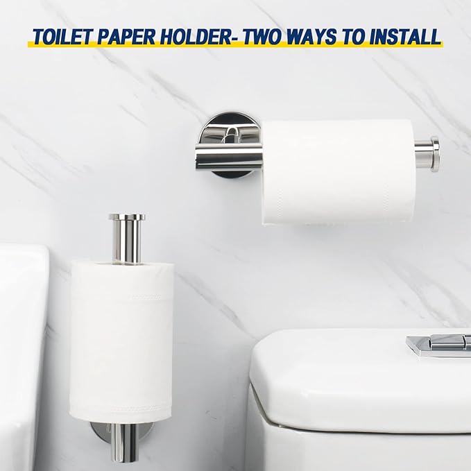 NearMoon Bath Toilet Paper Holder+ Hand Towel Holder, 2 Pieces Bathroom Hardware Set- Premium 304 Stainless Steel Toilet Roll Holder and Towel Rack Wall Mounted for Bathroom/Kitchen (Chrome Finish)
