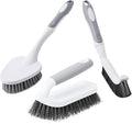 3 Pcs Scrub Brush,Multifunctional Cleaning Brush Set with Non-Slip Handle and Sturdy Bristles,Scrub Brushes for Cleaning Bathroom,Kitchen,Grout,Tile,Grey