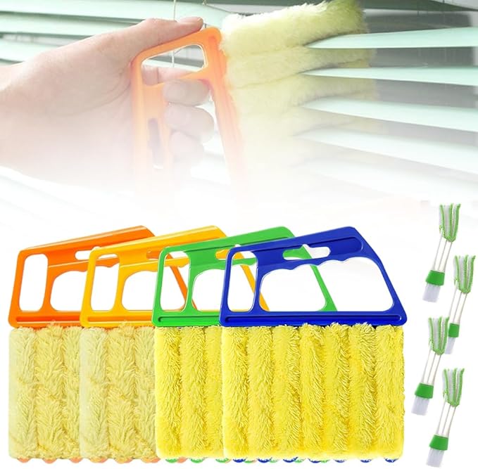 2026 New All-Purpose Washable Cleaning Brush – Blinds, AC Vents & Window Tracks, Blind Cleaner Duster Tool, 7 Fingers Dusting Cleaner Window Mini Blind Cleaner Duster Brush (8 PCS)
