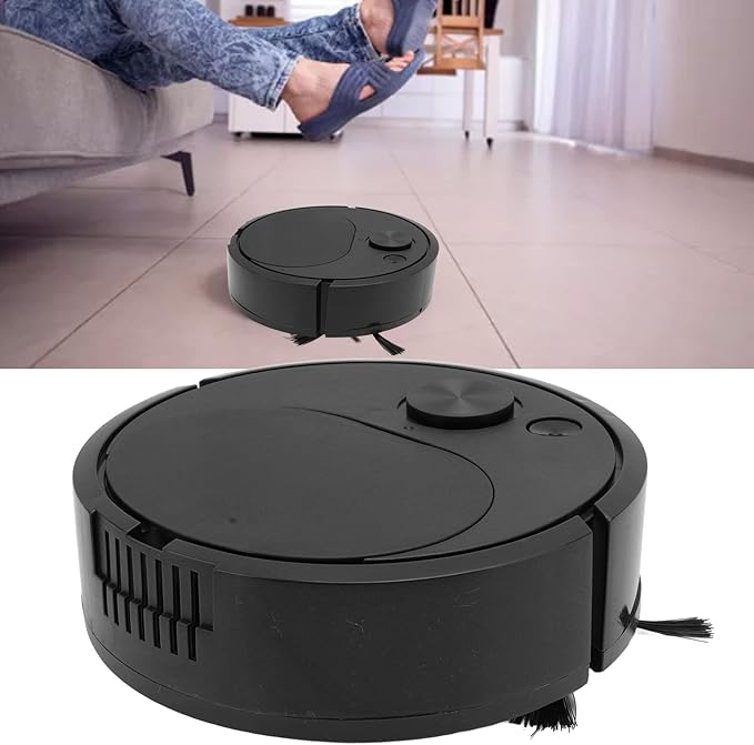 Powerful Auto Robotic Vacuum, Multifunctional USB Charging Mini Smart Sweeping Robot for Wooden Flooring Tile, Carpet (Black)