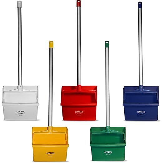 SPARTA Upright Dustpan with Aluminum Handle, Serrated Edge for Broom Combing, Secure Yoke Lock with Easy Storage Hanging Hole for Commercial Cleaning, Plastic, 30 Inches, Blue, (Pack of 6)