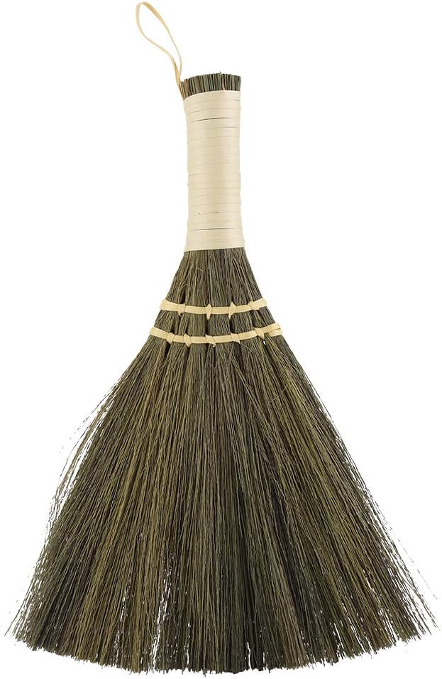 10.2 Inch Whisk Broom Hand Held - Mini Corn Straw Whisk Broom Short Handle with Hanger for Multi Surface Sweeping Small Hand Brush for Outdoor Car Porch Debris Dust Dirt