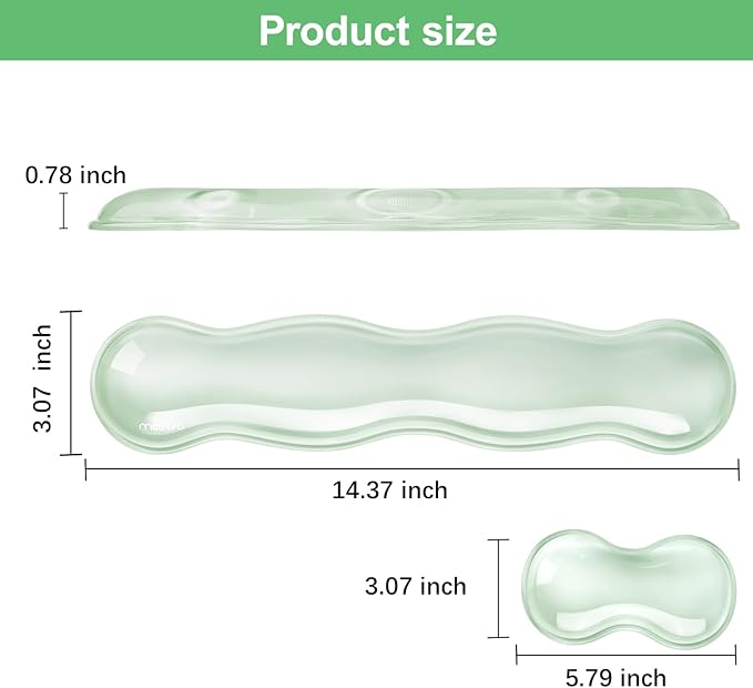 MOSISO Gel Keyboard Wrist Rest&Wrist Support for Mouse, Ergonomic Wrist Pad Soft Cooling Gel Pain Relief Easy Typing Pad Non-Slip Computer Laptop Wave Shaped Home/Office Wrist Cushion, Mint Green
