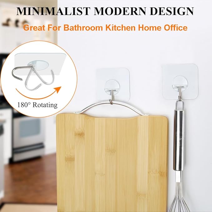 FOTYRIG Adhesive Hooks Heavy Duty Wall Sticky Hooks for Hanging Wall Hangers Without Nails 15lb(Max) 180 Degree Rotating Seamless Stick on Bathroom Kitchen Office Outdoors-10 Packs
