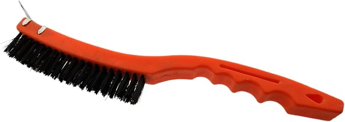 BRISTLE INDUSTRIAL BRUSHES (12 Pack) 13.5" (34.3 cm) Cleaning Brush with Metal Scraper | Tough Plastic Bristles | Vibrant Orange Nylon Molded Handle | Finger Grip Design | Display Box Set