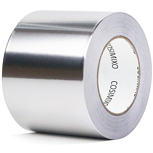 COSIMIXO Silver Aluminum Foil Duct Tape 4 Inches x 55Yards,Heavy Duty,High Temperature Sealing and Patching,Perfect for HVAC,Air Ducts,Foamboard,Metal Repair,Insulation,Dryer Vent and More
