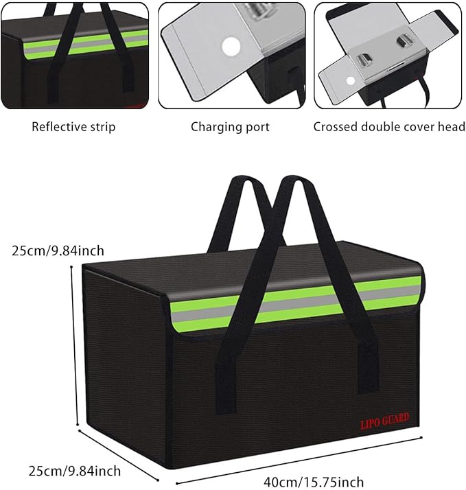 Lipo Battery Safe Bag Large Capatity Fireproof Bag for Ebike Lipo Battery Other Batteries Storage Charging Transport Home Office Travel Safe Storage Pouch