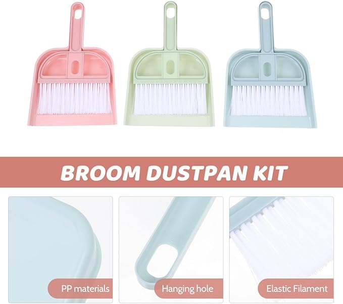 Mini Broom and Dustpan Set Compact Desktop Cleaning Tools with Ergonomic Handle for Household and Small Pet Cleanup