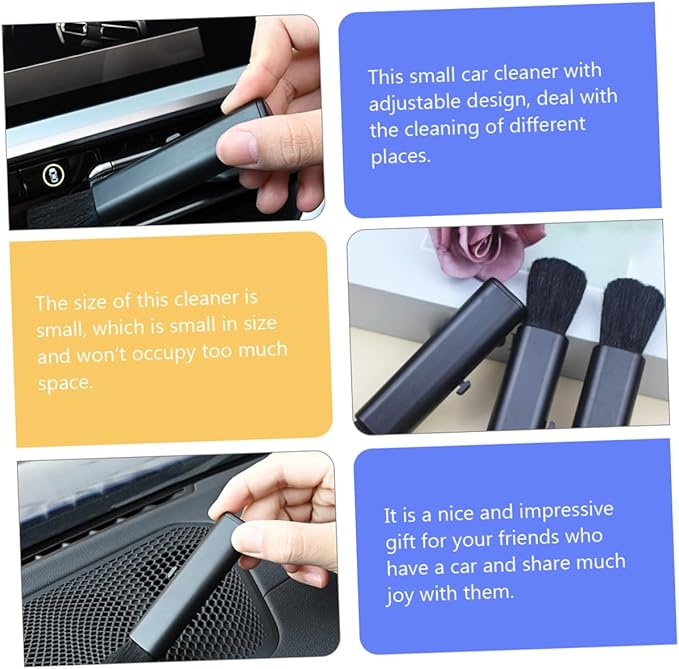 Kichvoe 3pcs Car Air Vent Cleaning Brush Set with Soft Bristles, Adjustable Car Interior Duster for Dashboard and Vent Detailing, Black Auto Detailing Tool for Vehicle Maintenance