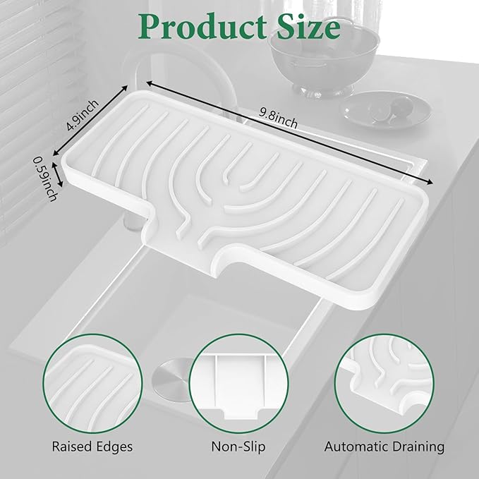 GUUKIN Sponge Holder for Kitchen Sink, 10x5 inch Silicone Dish Drying Mat, Compatible with Scrub Daddy, Kitchen Sink Accessories, Suitable for Kitchens & Bathrooms (White)