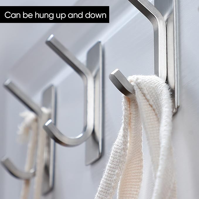 Taozun 8-Pack Adhesive Hook, Towel Hook/Coat Hook for Hanging Robe, Heavy Duty Adhesive Hooks Stick on Bathroom or Kitchen, Stainless Steel