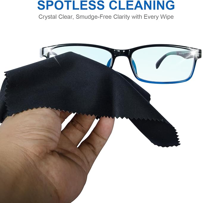 Premium Microfiber Cleaning Cloths for Eyeglasses, Screens, Camera Lenses, Ultra-Soft, Scratch-Free, Washable and Reusable, 6 Pack (Beige/Blue/Gray)
