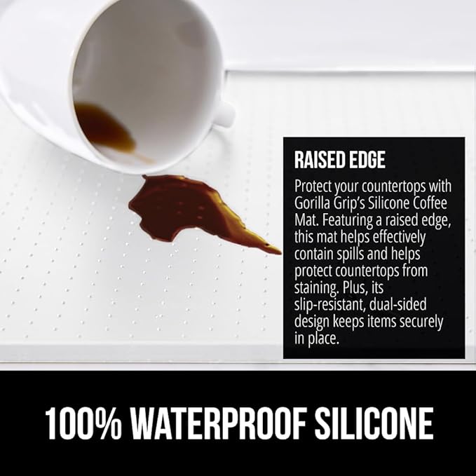 GORILLA GRIP Silicone Coffee Mat, 18x28, Espresso Machine Bar Accessories, Keep Kitchen Counters Clean, Stays in Place, Waterproof and Heat Resistant Dish Drying Mats, Home Decor Essentials, White