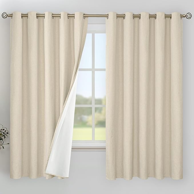 YoungsTex Extra Wide Linen 100% Blackout Curtains for Bedroom 63 Inch Length, Thermal Insulated Window Drapes with Grommet Darkening for Living Room, 2 Panels, 60 X 63 Inch
