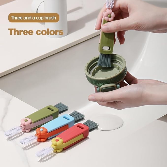 2025 New 3 in 1 Cup Lid Cleaning Brush, 3PCS Multifunctional Crevice Portable Cup Lid Cleaning Brushes, Crevice Cleaning Brush for All Type Bottle Gap Tight Spaces Cup (Colorful*2)