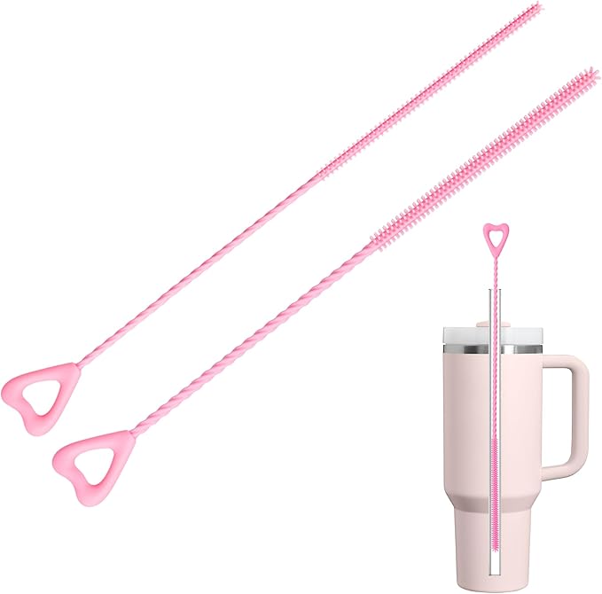 Silicone Straw Cleaner Brush, 2Pcs Reusable Straw Cleaning Brush for Cleaning Stanley and Yeti Metal Glass Tritan Straws