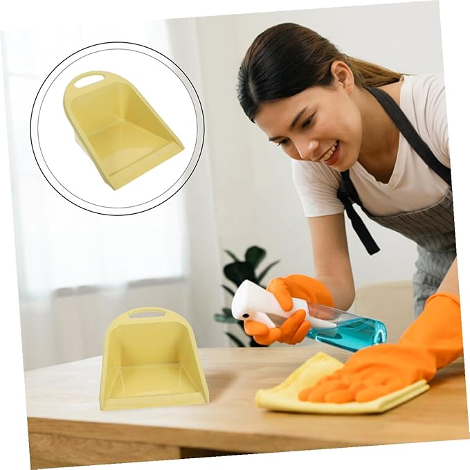 2pcs Handheld Dustpan Set, Portable Trash Scoop with Handle, Plastic Dust Pan for Home and Desk Cleaning, Multi-use Small Size in Lime Yellow