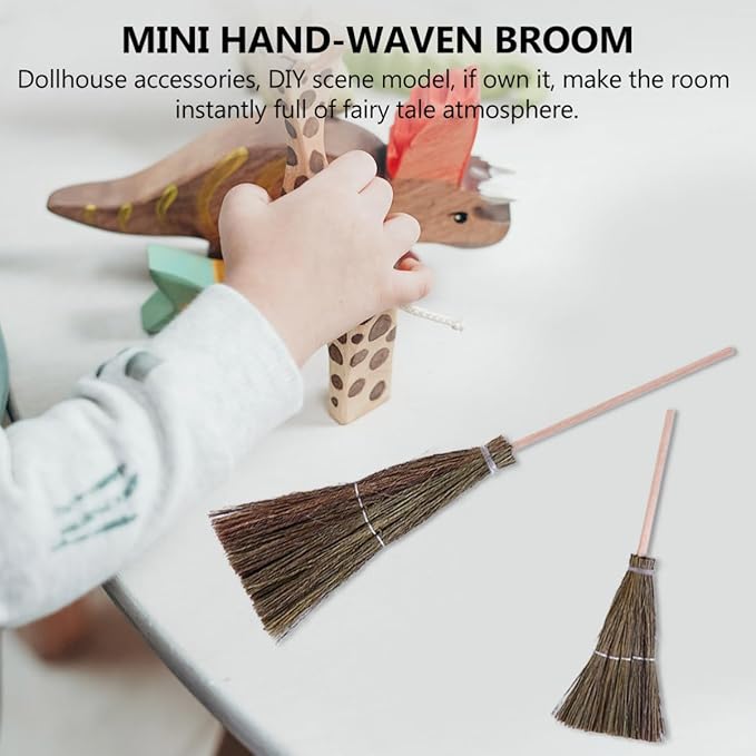 Mini Hand-Woven Decorative Broom Dollhouse Accessory 3.93In Straw Witch Broom Prop for Doll Toys and Fairy Tale Decor