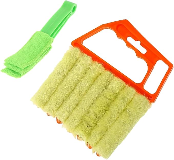 7-Finger Blinds Cleaning Brush and 3-Finger Window Shutter Brush 2pcs, Handheld Dusting Tool for Home Window and Air Conditioner Vent Cleaning, Orange and Green