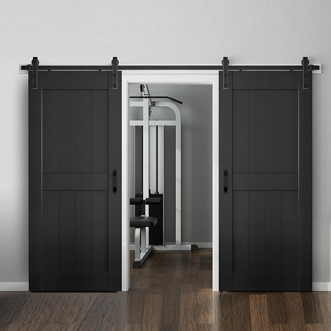 ORB Oil Rubbed Bronze Sliding Barn Door Hardware Kit with 11FT Track/Rail Double Door Brushed Antique Bronze