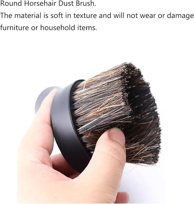 2PCS Black Round Vacuum Brush 1.25" Horse Hair Dust Brush 1 1/4" Vacuum Cleaner Duster Sweeper Accessory for Cleaning Vacuum Blinds Upholstery Rug Hard Small Spaces Soft Bristle
