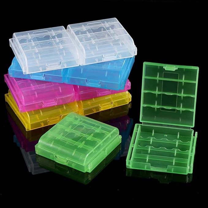 Joyzan Battery Storage Case, Batteries Holder Box 4 AA 5 AAA Capacity Cell Container Compact Portable Vault Carrying Organizer Insulative Protective Hinged Lid Home Office School Travelling 10Pcs