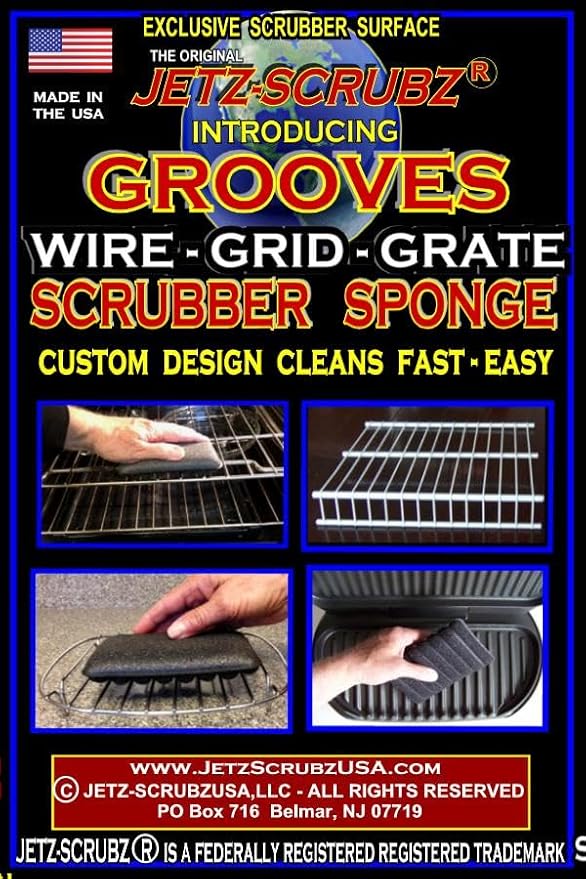 Jetz-Scrubz Grooves Scrubber Sponge - Cleans Wire Racks & Shelves, Baking & Cooling Racks, Pack of 3