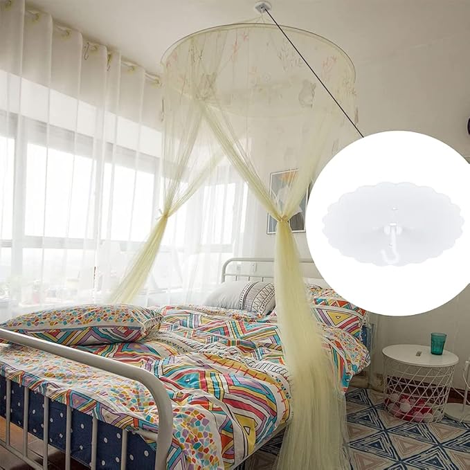 GORGECRAFT 2 Sets 18cm Mosquito Net Ceiling Hook Canopy Hooks Flower Shape Plastic Heavy Duty Wall Mounted Dome Bed Ceiling Hangers Easy Install Mosquito Net Nail-Free Hook with Stickers Screw Anchor