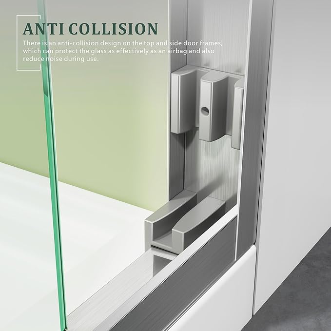 Brushed Nickel 56-60 in. W x 57 in. H Bypass Sliding Bathtub Glass Shower Doors,Semi-Frameless Tub Shower Doors with 1/4 inch Clear Tempered Glass,Stainless Steel Handles for Towel