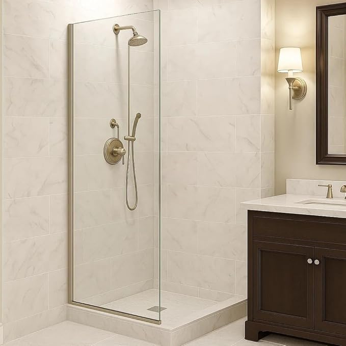 Fixed Glass Shower Wall Panel, 10mm Thick Glass Door 30" x 76", Frameless Tempered Glass Door for Shower, Bathroom Shower Screen with Brushed Nickel Finish by Yana Glass and Mirror