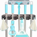 C-CHAIN Mop and Broom Holder, 5 Position with 6 Hooks Garage Storage Holds up to 11 Tools, Multipurpose Wall Mounted Tool Rack Organizer for Kitchen Garage,Grey