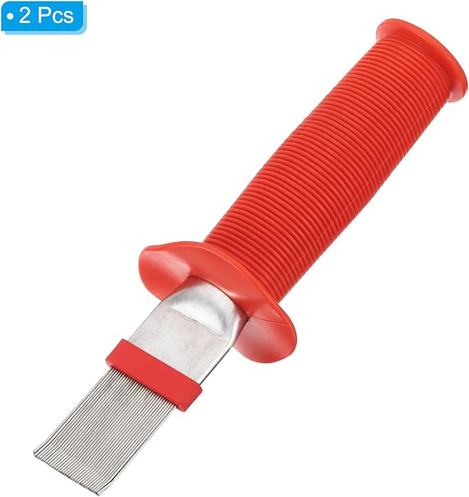 PATIKIL Air Conditioner Fin Comb, 2Pcs Stainless Steel Threaded Handle AC Coil Cleaner Brush Fin Straightener Condenser Coil Repair Too for Radiator Refrigerator Evaporator, Red Silver