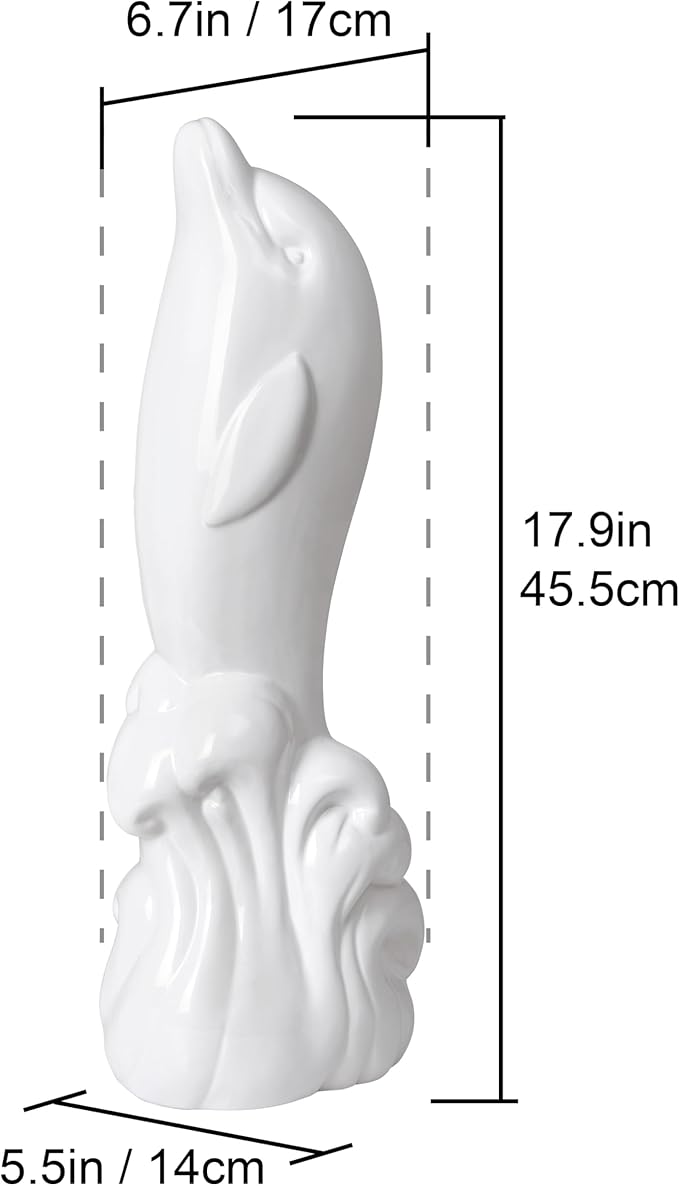 Dolphin Ceramic Toilet Brush Holder with Plastic Brush Set-White by Allure Home Creation