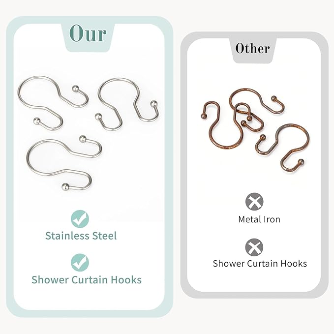 Goowin Shower Curtain Hooks, 12 Pcs Shower Curtain Rings, Stainless Steel Shower Curtain Hangers, Metal Shower Curtain Hooks Rings Rust Proof, Minimalist Shower Hooks for Shower Curtain, Matte Nickel