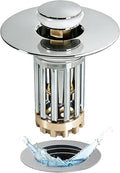 Bathroom Sink Drain Strainer, 3 in 1 Pop Up Bathroom Sink Stopper with Removable Brass Basket Hair Catcher, Universal Sink Plug for 1.06 to 1.6in Drain Hole, Chrome Silver