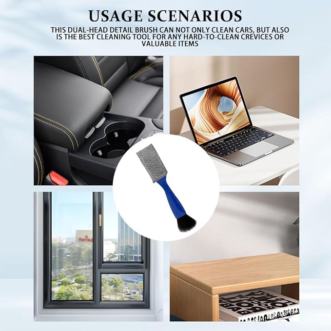 Universal 2 in 1 Duster for Car Clean, Car Vent Cleaner, Double Head Brush, Car Cleaning Accessories Interior Washing Brush Fit for Vehicle Dashboard Screen, Air Conditioning, Computer (Blue)