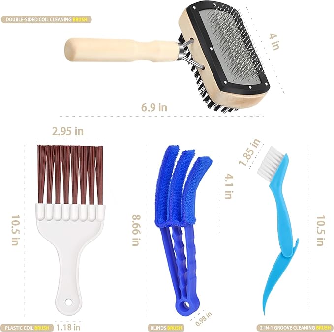 4 Piece AC Cleaning Tool Kit, Includes 1 Dual-Sided Condenser Evaporator Coil Cleaner Brush and 3 Microfiber Cleaning Brushes, Perfect for Air AC, Vent, Refrigerator, Radiator, Repair, and Cleaning