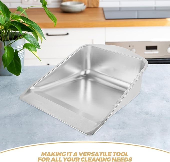 Stainless Steel Handheld Dust Pan Heavy Duty Metal Dustpan Multi Functional Garbage Shovel for Indoor Outdoor Floor Desk Cleaning 11.53X10.23X3.93 Inches