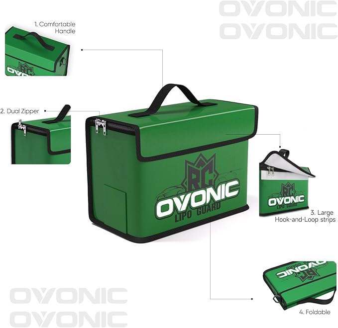 OVONIC Lipo Safe Bag Fireproof Explosionproof Bag, Large Medium and Small Capacity for Lipo Batteries Storage