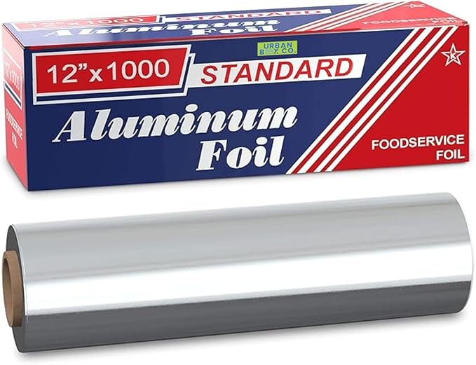 Urban Box Co. 12" x 1000' Standard Aluminum Foil Roll, Commercial-Grade Silver Wrap for Food Service, Catering, Baking & Home Use, Durable, Tear-Resistant, Heat-Safe, 2 Pack