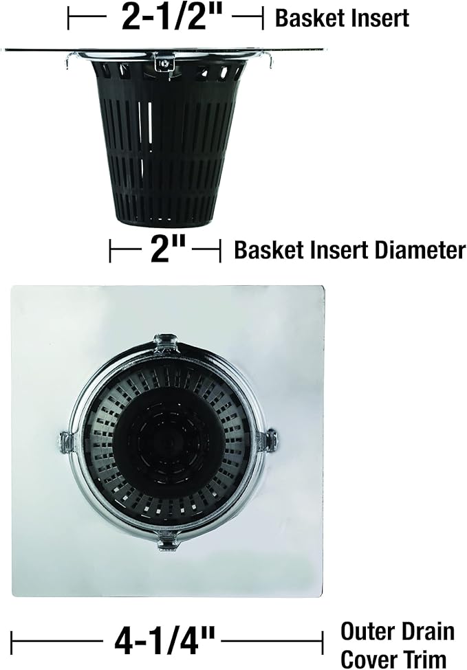Danco Square Shower Drain Hair Catcher for Stand-Alone Shower Drain, 4-1/4 in. Shower Drain Cover, Shower Drain Protector, Chrome (11015)