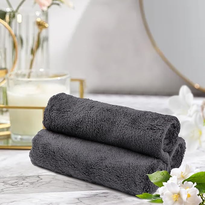Orighty Ultra Soft Washcloths 12 Pack, Premium Microfiber Towel Sets 12x12 inches, Absorbent and Quick Drying Coral Velvet Washcloth, Multi-Purpose Wash Cloths for Bathroom, Hotel, and Gym (Grey)