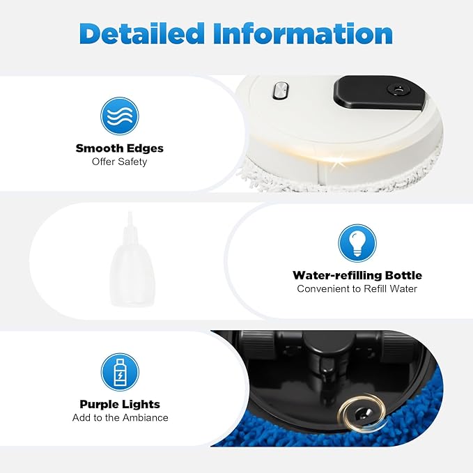 Smart Dust Auto Sweeper,Wet and Dry Mopping Sweeping Robot Auto Cleaner Floor Washing Wiping Machine,360° Full-Surround Wipe,Single Sweeping Area of 645.83ft². (White)