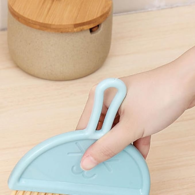 Broom with Dustpan Combo Set, Mini Lightweight Compact Dust Pan and Brush Set with Handle,Household Portable Handheld Dust Pan for Indoor Keyboards Office Kitchen Pet Sweeping Desks Outdoor Table