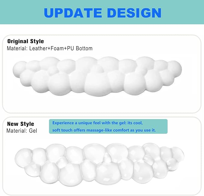 Gel Cloud Keyboard Wrist Rest, Ergonomic Wrist Support and Arm Support Keyboard Rest for Typing Pain Relief，Suitable for Office/Computer/Laptop/Gaming (Transparent Keyboard White)